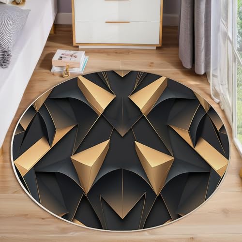 Graue Dreiecksgeometrie Rund Bereich Teppich 120cm, Moderne Abstrakte Weich Teppich Rund, Waschbar rutschfest Wohnzimmer Teppiche Für Schlafzimmer Terrasse Garten Küchen, Grau von ZISTRCBAO