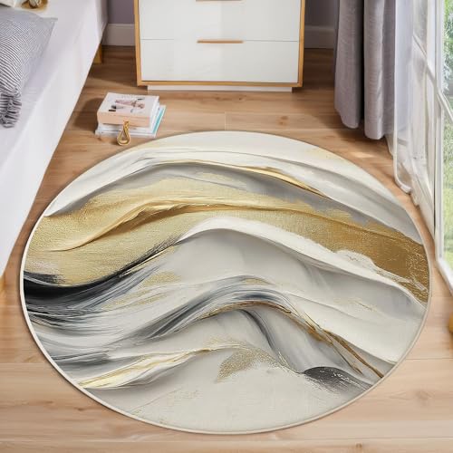 Graugoldener Marmor Kurzflor Teppich Rund, Moderne Abstraktion Wohnzimmerteppich, Gold Runder Teppich 60cm Round Eingangsbereich Waschbar Weich for Wohnzimmer Schlafzimmer Studie Heimbüro Graugoldener Marmor Kurzflor Teppich Rund, Moderne Abstraktion Wohnzimmerteppich, Gold Runder Teppich 60cm Round Eingangsbereich Waschbar Weich for Wohnzimmer Schlafzimmer Studie Heimbüro von ZISTRCBAO
