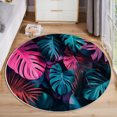 Grün-Rosa Monstera Rutschfest Runder Teppich 100cm, Tropische Pflanzen Runder Teppich Wohnzimmer, Rosa Dekoration Teppiche Weich Waschbar Für Zuhause Bodenmatte Schlafzimmer Dekorativer Teppiche Grün-Rosa Monstera Rutschfest Runder Teppich 100cm, Tropische Pflanzen Runder Teppich Wohnzimmer, Rosa Dekoration Teppiche Weich Waschbar Für Zuhause Bodenmatte Schlafzimmer Dekorativer Teppiche von ZISTRCBAO