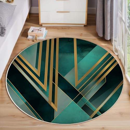 Grüne Streifen Geometrisch Rund Bereich Teppich 80cm, Moderne Abstrakte Weich Teppich Rund, Waschbar rutschfest Wohnzimmer Teppiche Für Schlafzimmer Terrasse Garten Küchen, Grün von ZISTRCBAO