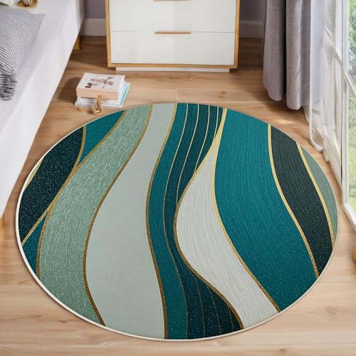 Grüne Wellenstreifen Rund Bereich Teppich 160cm, Moderne Abstrakte Weich Teppich Rund, Waschbar rutschfest Wohnzimmer Teppiche Für Schlafzimmer Terrasse Garten Küchen, Grün Grüne Wellenstreifen Rund Bereich Teppich 160cm, Moderne Abstrakte Weich Teppich Rund, Waschbar rutschfest Wohnzimmer Teppiche Für Schlafzimmer Terrasse Garten Küchen, Grün von ZISTRCBAO