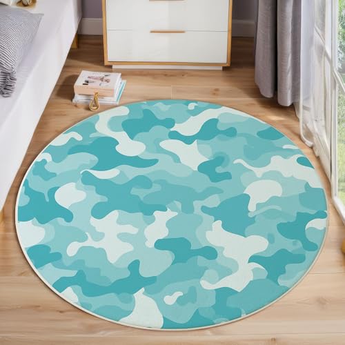 Hellblaue Tarnung Rund Teppich, Moderne Abstraktion Waschbarer Wohnzimmer Sofa Teppich Kurzflor Couchtischmatte, Blau Rund 60cm Teppiche Für Schlafzimmer Esszimmer Küche Innen Hellblaue Tarnung Rund Teppich, Moderne Abstraktion Waschbarer Wohnzimmer Sofa Teppich Kurzflor Couchtischmatte, Blau Rund 60cm Teppiche Für Schlafzimmer Esszimmer Küche Innen von ZISTRCBAO