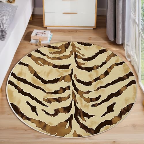 Helle Tigerstreifen Rutschfest Runder Teppich 180cm, Retro-Tier-Textur Runder Teppich Wohnzimmer, Hellbraun Dekoration Teppiche Weich Waschbar Für Zuhause Bodenmatte Schlafzimmer Dekorativer Teppiche von ZISTRCBAO