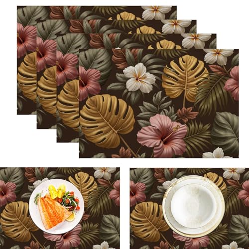 Hibiskus Monstera Tischsets Abwaschbar 4er Set, Tropische Pflanzen Platzsets Abwischbar Leinen Hitzebeständig Platzdeckchen rutschfest Für Essen Partys Und Täglichen Gebrauch 45x30cm, Grün Hibiskus Monstera Tischsets Abwaschbar 4er Set, Tropische Pflanzen Platzsets Abwischbar Leinen Hitzebeständig Platzdeckchen rutschfest Für Essen Partys Und Täglichen Gebrauch 45x30cm, Grün von ZISTRCBAO