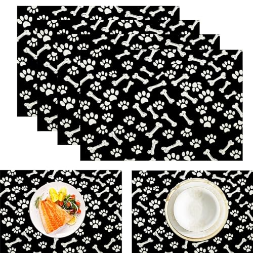Knochenpfotenabdruck Tischsets Abwaschbar 2er Set, Niedliches Tier Platzsets Abwischbar Leinen Hitzebeständig Platzdeckchen rutschfest Für Essen Partys Und Täglichen Gebrauch 45x30cm, Schwarz Knochenpfotenabdruck Tischsets Abwaschbar 2er Set, Niedliches Tier Platzsets Abwischbar Leinen Hitzebeständig Platzdeckchen rutschfest Für Essen Partys Und Täglichen Gebrauch 45x30cm, Schwarz von ZISTRCBAO