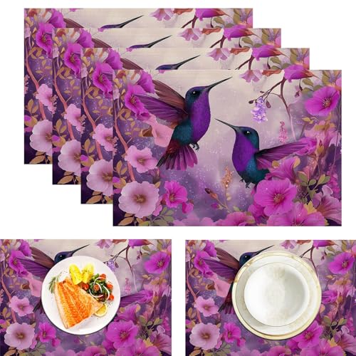 Kolibri Blumen Platzsets 2er Set, Leinen Vintage Tiere Tischsets Waschbar Platzdeckchen Leinen Hitzebeständig Platzdeckchen Dekor Für Küche Speisetisch Restaurant Bauernhaus, Lila 45x30cm Kolibri Blumen Platzsets 2er Set, Leinen Vintage Tiere Tischsets Waschbar Platzdeckchen Leinen Hitzebeständig Platzdeckchen Dekor Für Küche Speisetisch Restaurant Bauernhaus, Lila 45x30cm von ZISTRCBAO