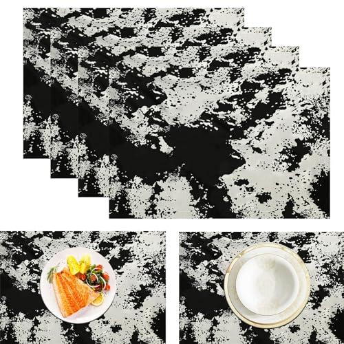 Kuhflecken Platzsets Abwaschbar 4er Set Platzsets, 45x30cm Tischsets Aus Leinen, Placemat Mit Aquarellspritzer, Tischsets Abwaschbar Für Esszimmer Küche Partys Tischdekoration, Schwarz Kuhflecken Platzsets Abwaschbar 4er Set Platzsets, 45x30cm Tischsets Aus Leinen, Placemat Mit Aquarellspritzer, Tischsets Abwaschbar Für Esszimmer Küche Partys Tischdekoration, Schwarz von ZISTRCBAO
