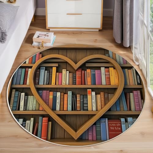 Liebes-Bücherregal Rutschfest Runder Teppich 80cm, Retro Simple Runder Teppich Wohnzimmer, Mehrfarbig Dekoration Teppiche Weich Waschbar Für Zuhause Bodenmatte Schlafzimmer Dekorativer Teppiche Liebes-Bücherregal Rutschfest Runder Teppich 80cm, Retro Simple Runder Teppich Wohnzimmer, Mehrfarbig Dekoration Teppiche Weich Waschbar Für Zuhause Bodenmatte Schlafzimmer Dekorativer Teppiche von ZISTRCBAO