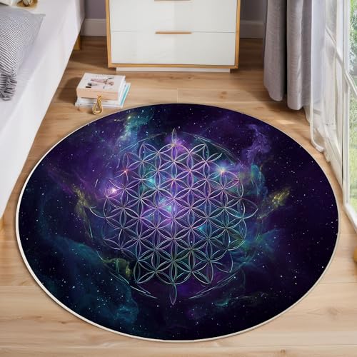 Lila Nebel Runder Teppich, Abstrakter Traum Runde Teppiche, Weich Waschbar rutschfest Wohnzimmer Schlafzimmer Nachttisch Restaurant Korridor Fußmatte Teppiche (100cm, Lila) von ZISTRCBAO