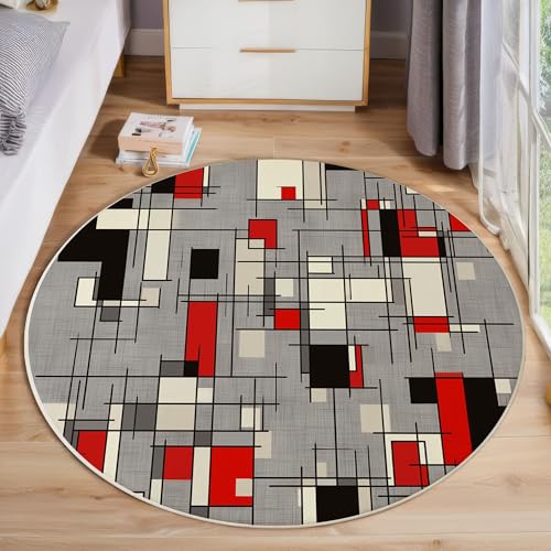 Liniengeometrie Runder Teppich, Moderne Abstrakte Runde Teppiche, Weich Waschbar rutschfest Wohnzimmer Schlafzimmer Nachttisch Restaurant Korridor Fußmatte Teppiche (100cm, Grau) von ZISTRCBAO