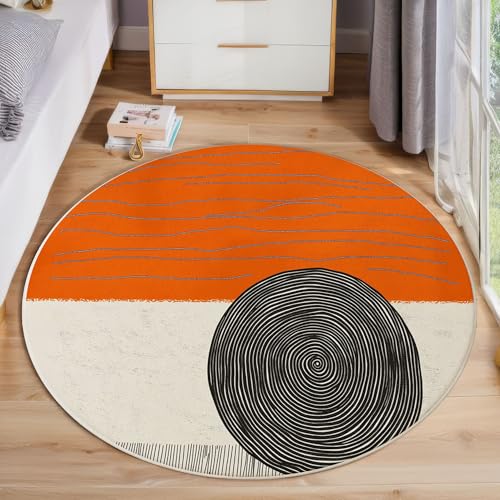 Liniengeometrie Runder Teppich, Moderne Abstrakte Runde Teppiche, Weich Waschbar rutschfest Wohnzimmer Schlafzimmer Nachttisch Restaurant Korridor Fußmatte Teppiche (60cm, Orange) von ZISTRCBAO