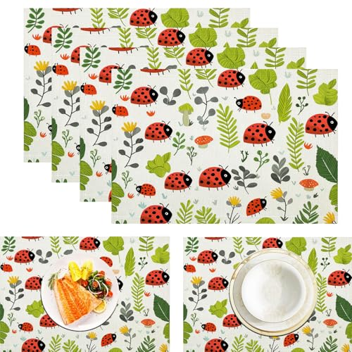 Marienkäferblätter Tischsets Abwaschbar 2er Set, Cartoon-Tiere Platzsets Abwischbar Leinen Hitzebeständig Platzdeckchen rutschfest Für Essen Partys Und Täglichen Gebrauch 45x30cm, Mehrfarbig von ZISTRCBAO