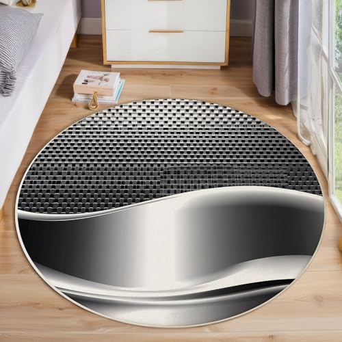 Metallhintergrund rutschfest Runder Teppich 160cm, Moderne Abstrakte Runder Teppich Wohnzimmer, Grau Dekoration Teppiche Weich Waschbar Für Zuhause Bodenmatte Schlafzimmer Dekorativer Teppiche von ZISTRCBAO