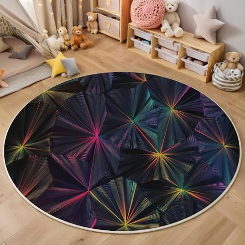 Neon Geometrische Streifen Runder Teppich, Moderne Abstrakte Runde Teppiche, Weich Waschbar rutschfest Wohnzimmer Schlafzimmer Nachttisch Restaurant Korridor Fußmatte Teppiche (180cm, Mehrfarbig) von ZISTRCBAO