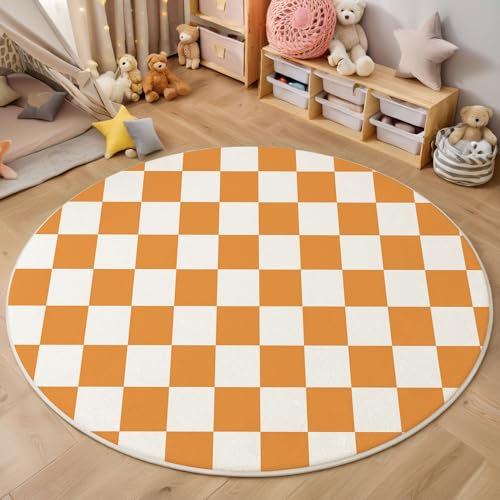 Orange Und Weiß Kariert Kurzflor Teppich Rund, Moderne Schlichtheit Wohnzimmerteppich, Orange Runder Teppich 180cm Round Eingangsbereich Waschbar Weich for Wohnzimmer Schlafzimmer Studie Heimbüro Orange Und Weiß Kariert Kurzflor Teppich Rund, Moderne Schlichtheit Wohnzimmerteppich, Orange Runder Teppich 180cm Round Eingangsbereich Waschbar Weich for Wohnzimmer Schlafzimmer Studie Heimbüro von ZISTRCBAO