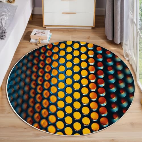 Orangeblaue Tupfen Runder Teppich, Moderne Abstrakte Runde Teppiche, Weich Waschbar rutschfest Wohnzimmer Schlafzimmer Nachttisch Restaurant Korridor Fußmatte Teppiche (100cm, Gelb) von ZISTRCBAO