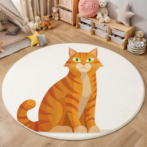 Orangefarbenes Katzentier Kurzflor Teppich Rund, Niedlicher Cartoon Wohnzimmerteppich, Dunkelorange Runder Teppich 100cm Round Eingangsbereich Waschbar Weich for Wohnzimmer Schlafzimmer Heimbüro Orangefarbenes Katzentier Kurzflor Teppich Rund, Niedlicher Cartoon Wohnzimmerteppich, Dunkelorange Runder Teppich 100cm Round Eingangsbereich Waschbar Weich for Wohnzimmer Schlafzimmer Heimbüro von ZISTRCBAO