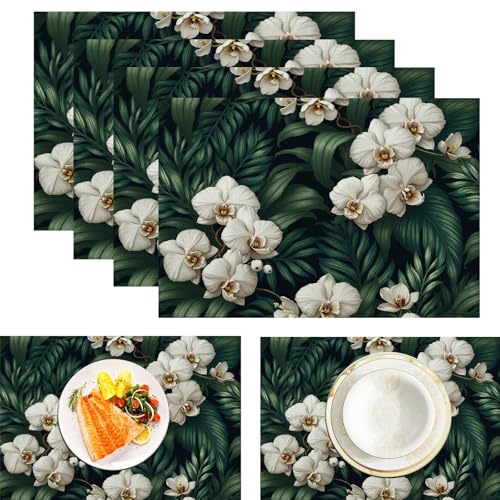 Orchideenpalmenblätter Platzsets Abwaschbar 2er Set Platzsets, 45x30cm Tischsets Aus Leinen, Placemat Mit Tropische Pflanzen, Tischsets Abwaschbar Für Esszimmer Küche Partys Tischdekoration, Grün Orchideenpalmenblätter Platzsets Abwaschbar 2er Set Platzsets, 45x30cm Tischsets Aus Leinen, Placemat Mit Tropische Pflanzen, Tischsets Abwaschbar Für Esszimmer Küche Partys Tischdekoration, Grün von ZISTRCBAO