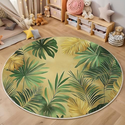 Palmblätter, Bananenblätter Kurzflor Teppich Rund, Tropische Pflanzen Wohnzimmerteppich, Grün Runder Teppich 120cm Round Eingangsbereich Waschbar Weich for Wohnzimmer Schlafzimmer Studie Heimbüro Palmblätter, Bananenblätter Kurzflor Teppich Rund, Tropische Pflanzen Wohnzimmerteppich, Grün Runder Teppich 120cm Round Eingangsbereich Waschbar Weich for Wohnzimmer Schlafzimmer Studie Heimbüro von ZISTRCBAO