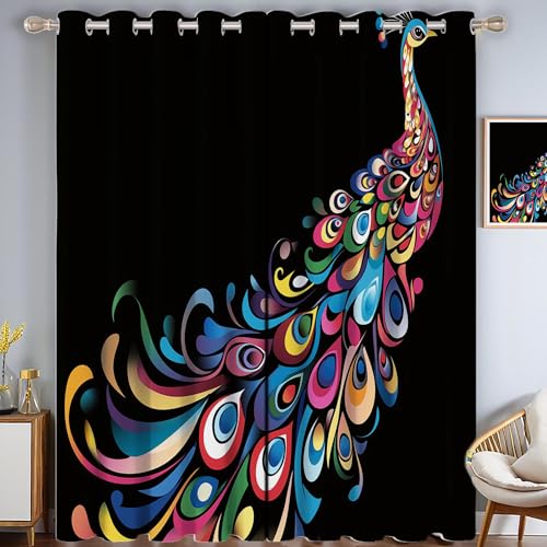 Pfau Verdunkelungsvorhänge, Abstrakte Kunst Thermisch Isoliert Fensterbehandlung Vorhänge Für Wohnzimmer Dekoration, Schwarz 2 Paneele H99xB68.5cm Pfau Verdunkelungsvorhänge, Abstrakte Kunst Thermisch Isoliert Fensterbehandlung Vorhänge Für Wohnzimmer Dekoration, Schwarz 2 Paneele H99xB68.5cm von ZISTRCBAO