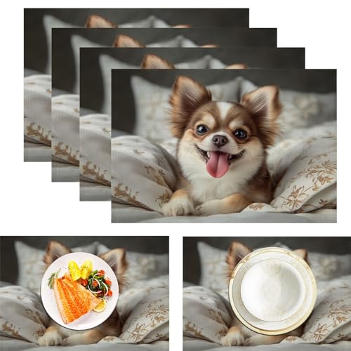 Platzsets Chihuahua, Tischset Satz Mit 6er Set 45x30cm Niedliches Tier Tischuntersetzer Abwaschbar Verrutscht Nicht Platzdeckchen Für Urlaub Bankett Die Küche Party Deko, Braun Platzsets Chihuahua, Tischset Satz Mit 6er Set 45x30cm Niedliches Tier Tischuntersetzer Abwaschbar Verrutscht Nicht Platzdeckchen Für Urlaub Bankett Die Küche Party Deko, Braun von ZISTRCBAO