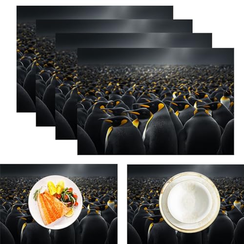 Platzsets Kaiserpinguin-Schwarm, Tischset Satz Mit 2er Set 45x30cm Tierrealismus Tischuntersetzer Abwaschbar Verrutscht Nicht Platzdeckchen Für Urlaub Bankett Die Küche Party Deko, Dunkelgrau von ZISTRCBAO