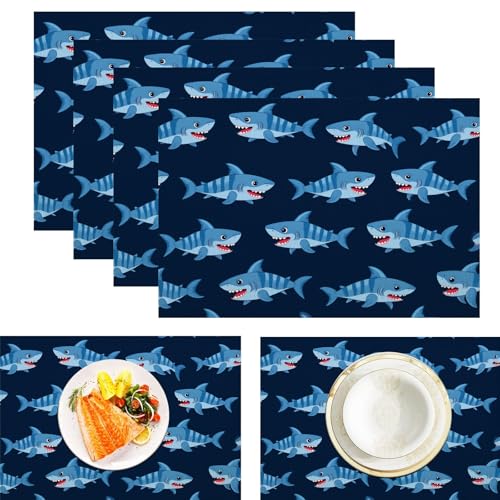 Platzsets Karikatur, Blauer Hai, Tischset Satz Mit 6er Set 45x30cm Meerestiere Tischuntersetzer Abwaschbar Verrutscht Nicht Platzdeckchen Für Urlaub Bankett Die Küche Party Deko, Blau Platzsets Karikatur, Blauer Hai, Tischset Satz Mit 6er Set 45x30cm Meerestiere Tischuntersetzer Abwaschbar Verrutscht Nicht Platzdeckchen Für Urlaub Bankett Die Küche Party Deko, Blau von ZISTRCBAO