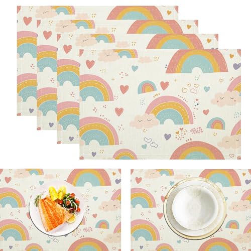 Platzsets Regenbogenwolken, Tischset Satz Mit 4er Set 45x30cm Retro-Boho-Stil Tischuntersetzer Abwaschbar Verrutscht Nicht Platzdeckchen Für Urlaub Bankett Die Küche Party Deko, Mehrfarbig von ZISTRCBAO
