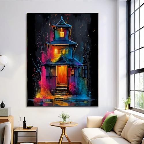 Regenbogen-Japanisches Haus Leinwand Bilder Schlafzimmer, Wandbilder Wohnzimmer Aquarellspritzer Leinwand Bilder Wanddeko Kunstdruck Badezimmer Büro Esszimmer Küche 50×70 cm Ungerahmt, Mehrfarbig Regenbogen-Japanisches Haus Leinwand Bilder Schlafzimmer, Wandbilder Wohnzimmer Aquarellspritzer Leinwand Bilder Wanddeko Kunstdruck Badezimmer Büro Esszimmer Küche 50×70 cm Ungerahmt, Mehrfarbig von ZISTRCBAO