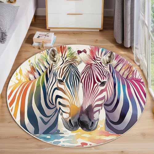 Regenbogenzebra Rutschfest Runder Teppich 60cm, Mehrere Tiere Runder Teppich Wohnzimmer, Mehrfarbig Dekoration Teppiche Weich Waschbar Für Zuhause Bodenmatte Schlafzimmer Dekorativer Teppiche Regenbogenzebra Rutschfest Runder Teppich 60cm, Mehrere Tiere Runder Teppich Wohnzimmer, Mehrfarbig Dekoration Teppiche Weich Waschbar Für Zuhause Bodenmatte Schlafzimmer Dekorativer Teppiche von ZISTRCBAO