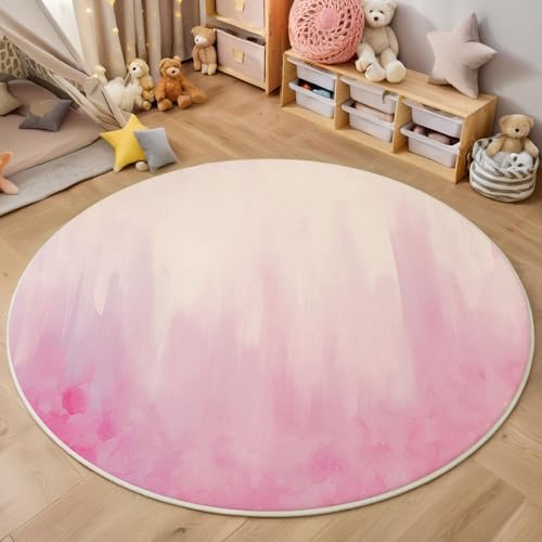 Rosa Aquarellstreifen Kurzflor Teppich Rund, Moderne Abstrakte Teppich Runder 60cm, Hellrosa Kreis Eingangsteppich Maschine Waschbarer Teppiche Für Wohnzimmer Schlafzimmer Küchenakzent Rosa Aquarellstreifen Kurzflor Teppich Rund, Moderne Abstrakte Teppich Runder 60cm, Hellrosa Kreis Eingangsteppich Maschine Waschbarer Teppiche Für Wohnzimmer Schlafzimmer Küchenakzent von ZISTRCBAO