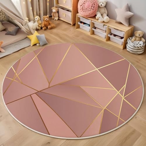 Rosa Geometrie Rund Teppich, Moderne Abstraktion Waschbarer Wohnzimmer Sofa Teppich Kurzflor Couchtischmatte, Dunkelrosa Rund 100cm Teppiche Für Schlafzimmer Esszimmer Küche Innen Rosa Geometrie Rund Teppich, Moderne Abstraktion Waschbarer Wohnzimmer Sofa Teppich Kurzflor Couchtischmatte, Dunkelrosa Rund 100cm Teppiche Für Schlafzimmer Esszimmer Küche Innen von ZISTRCBAO