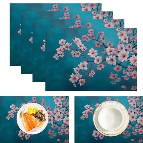 Rosa Kirschblüten Tischsets Abwaschbar 2er Set, Aquarell Blumen Platzsets Abwischbar Leinen Hitzebeständig Platzdeckchen rutschfest Für Essen Partys Und Täglichen Gebrauch 45x30cm, Blau Rosa Kirschblüten Tischsets Abwaschbar 2er Set, Aquarell Blumen Platzsets Abwischbar Leinen Hitzebeständig Platzdeckchen rutschfest Für Essen Partys Und Täglichen Gebrauch 45x30cm, Blau von ZISTRCBAO