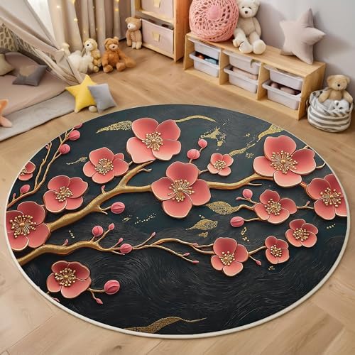 Rosa Pflaumenblüte Kurzflor Teppich Rund, Chinesischer Stil Wohnzimmerteppich, Dunkelrosa Runder Teppich 180cm Round Eingangsbereich Waschbar Weich for Wohnzimmer Schlafzimmer Studie Heimbüro Rosa Pflaumenblüte Kurzflor Teppich Rund, Chinesischer Stil Wohnzimmerteppich, Dunkelrosa Runder Teppich 180cm Round Eingangsbereich Waschbar Weich for Wohnzimmer Schlafzimmer Studie Heimbüro von ZISTRCBAO