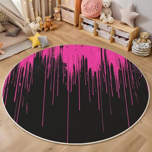 Rosa Tinte rutschfest Runder Teppich 80cm, Moderne Abstrakte Runder Teppich Wohnzimmer, Dunkelrosa Dekoration Teppiche Weich Waschbar Für Zuhause Bodenmatte Schlafzimmer Dekorativer Teppiche von ZISTRCBAO
