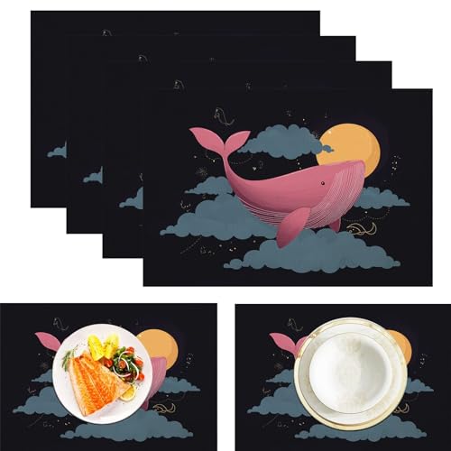Rosa Wal Tischsets Abwaschbar 2er Set, Cartoon-Tier Platzsets Abwischbar Leinen Hitzebeständig Platzdeckchen rutschfest Für Essen Partys Und Täglichen Gebrauch 45x30cm, Rosa von ZISTRCBAO