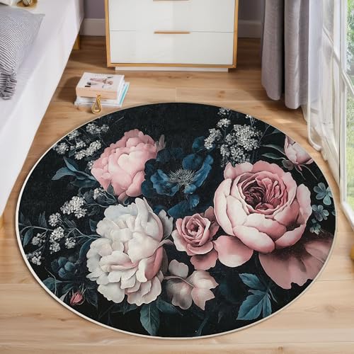Rosenpfingstrose Rutschfest Runder Teppich 180cm, Vintage Aquarell Blumen Runder Teppich Wohnzimmer, Rosa Dekoration Teppiche Weich Waschbar Für Zuhause Bodenmatte Schlafzimmer Dekorativer Teppiche Rosenpfingstrose Rutschfest Runder Teppich 180cm, Vintage Aquarell Blumen Runder Teppich Wohnzimmer, Rosa Dekoration Teppiche Weich Waschbar Für Zuhause Bodenmatte Schlafzimmer Dekorativer Teppiche von ZISTRCBAO