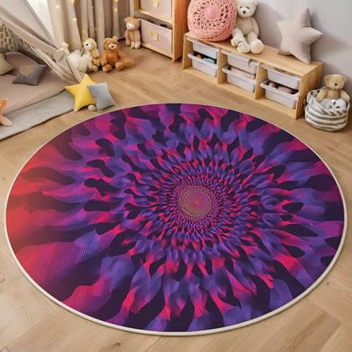 Rot-Lila Batik Kurzflor Teppich Rund, Moderne Abstrakte Wohnzimmerteppich, Lila Runder Teppich 100cm Round Eingangsbereich Waschbar Weich for Wohnzimmer Schlafzimmer Studie Heimbüro von ZISTRCBAO