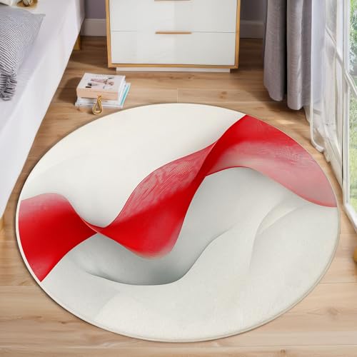 Rote Wellenstreifen Rutschfest Runder Teppich 60cm, Moderne Schlichtheit Runder Teppich Wohnzimmer, Weiß Dekoration Teppiche Weich Waschbar Für Zuhause Bodenmatte Schlafzimmer Dekorativer Teppiche Rote Wellenstreifen Rutschfest Runder Teppich 60cm, Moderne Schlichtheit Runder Teppich Wohnzimmer, Weiß Dekoration Teppiche Weich Waschbar Für Zuhause Bodenmatte Schlafzimmer Dekorativer Teppiche von ZISTRCBAO