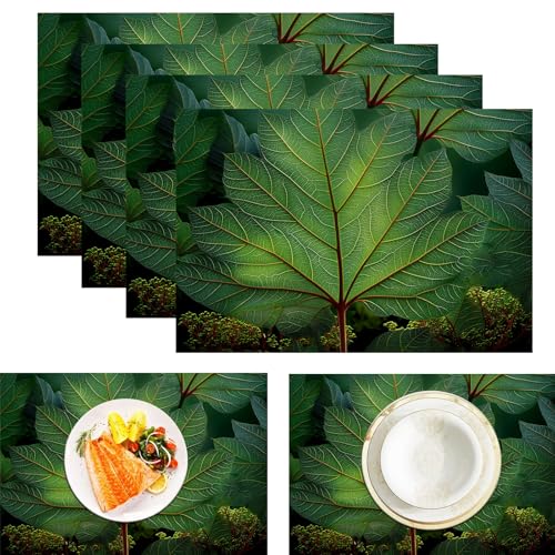 Schirmblattadern Leinen Platzsets Für Tisch 2er Set, Pflanzenrealismus Bedruckte Tischsets Große Baumwolle Leinen rutschfeste Abwaschbar Platzsets Für Party Kitchen Restaurant (45x30cm, Grün) von ZISTRCBAO