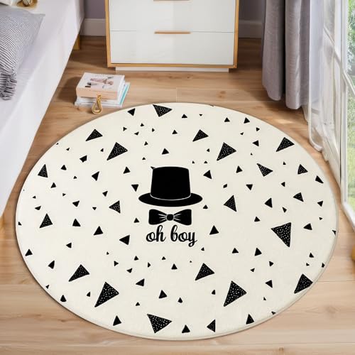 Schwarzer Hut Und Fliege Runder Teppich, Moderne Schlichtheit Runde Teppiche, Weich Waschbar Rutschfest Wohnzimmer Schlafzimmer Nachttisch Restaurant Korridor Fußmatte Teppiche (100cm, Weiß ) von ZISTRCBAO