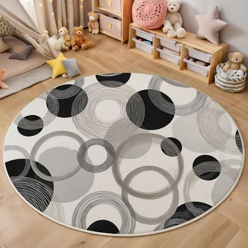 Schwarzer Kreis Rutschfest Runder Teppich 160cm, Minimalismus Runder Teppich Wohnzimmer, Dunkelgrau Dekoration Teppiche Weich Waschbar Für Zuhause Bodenmatte Schlafzimmer Dekorativer Teppiche Schwarzer Kreis Rutschfest Runder Teppich 160cm, Minimalismus Runder Teppich Wohnzimmer, Dunkelgrau Dekoration Teppiche Weich Waschbar Für Zuhause Bodenmatte Schlafzimmer Dekorativer Teppiche von ZISTRCBAO