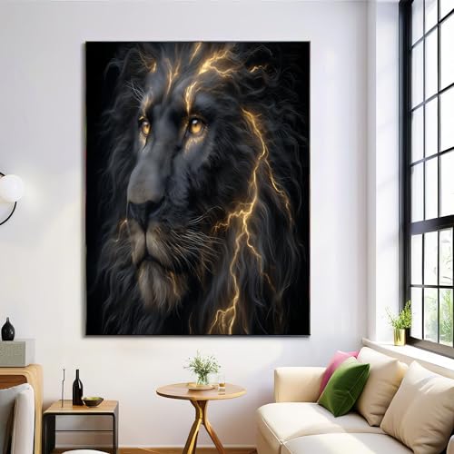 Schwarzer Löwenblitz Leinwand Wandkunst, Fantasy-Kunst Leinwandbilder, Schwarz Leinwandkunst Für Bad Schlafzimmer Wohnzimmer Büro Zuhause Wanddekoration Ungerahmt, 80×120 cm von ZISTRCBAO