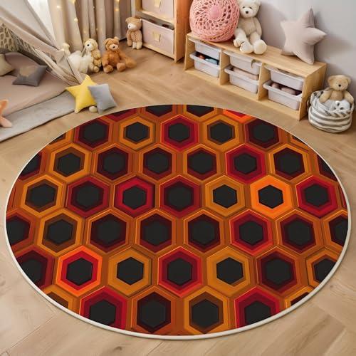 Sechseckige Geometrie Kurzflor Teppich Rund, Moderne Schlichtheit Wohnzimmerteppich, Orange Runder Teppich 100cm Round Eingangsbereich Waschbar Weich for Wohnzimmer Schlafzimmer Studie Heimbüro Sechseckige Geometrie Kurzflor Teppich Rund, Moderne Schlichtheit Wohnzimmerteppich, Orange Runder Teppich 100cm Round Eingangsbereich Waschbar Weich for Wohnzimmer Schlafzimmer Studie Heimbüro von ZISTRCBAO
