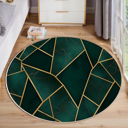 Smaragdgrüne Goldgeometrie Kurzflor Teppich Rund, Moderner Luxus Wohnzimmerteppich, Dunkelgrün Runder Teppich 180cm Round Eingangsbereich Waschbar Weich for Wohnzimmer Schlafzimmer Studie Heimbüro Smaragdgrüne Goldgeometrie Kurzflor Teppich Rund, Moderner Luxus Wohnzimmerteppich, Dunkelgrün Runder Teppich 180cm Round Eingangsbereich Waschbar Weich for Wohnzimmer Schlafzimmer Studie Heimbüro von ZISTRCBAO