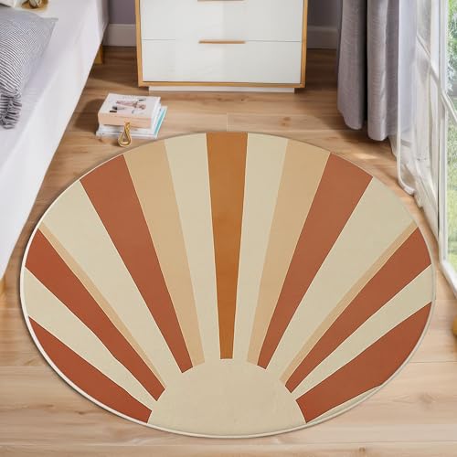 Sonne Regenbogen Streifen Rutschfest Runder Teppich 100cm, Retro Boho Runder Teppich Wohnzimmer, Orange Dekoration Teppiche Weich Waschbar Für Zuhause Bodenmatte Schlafzimmer Dekorativer Teppiche Sonne Regenbogen Streifen Rutschfest Runder Teppich 100cm, Retro Boho Runder Teppich Wohnzimmer, Orange Dekoration Teppiche Weich Waschbar Für Zuhause Bodenmatte Schlafzimmer Dekorativer Teppiche von ZISTRCBAO