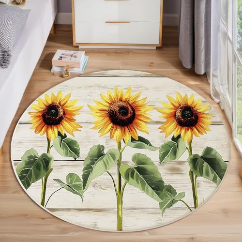 Sonnenblumenholzstruktur Kurzflor Teppich Rund, Retro-Pastoralstil Wohnzimmerteppich, Gelb Runder Teppich 100cm Round Eingangsbereich Waschbar Weich for Wohnzimmer Schlafzimmer Studie Heimbüro Sonnenblumenholzstruktur Kurzflor Teppich Rund, Retro-Pastoralstil Wohnzimmerteppich, Gelb Runder Teppich 100cm Round Eingangsbereich Waschbar Weich for Wohnzimmer Schlafzimmer Studie Heimbüro von ZISTRCBAO