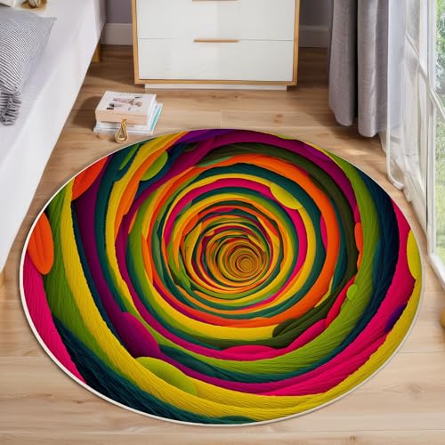Spiralstreifen Mit Farbverlauf Kurzflor Teppich Rund, Moderne Abstrakte Wohnzimmerteppich, Mehrfarbig Runder Teppich 100cm Round Eingangsbereich Waschbar Weich for Wohnzimmer Schlafzimmer Studie von ZISTRCBAO