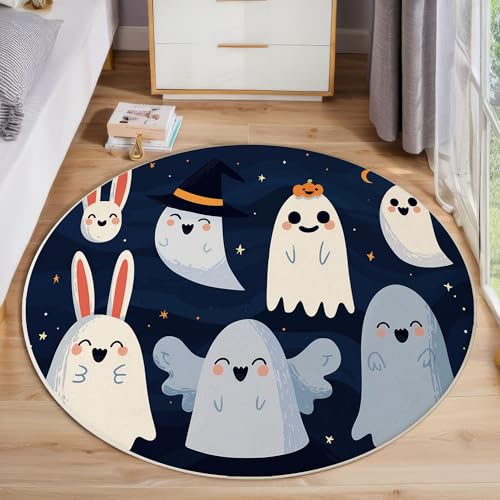 Süßer Geist Runder Teppich, Halloween Runde Teppiche, Weich Waschbar rutschfest Wohnzimmer Schlafzimmer Nachttisch Restaurant Korridor Fußmatte Teppiche (100cm, Mehrfarbig) von ZISTRCBAO