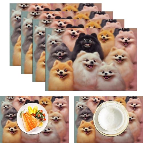 Süßer Zwergspitz Leinen Platzsets Für Tisch 2er Set, Tierrealismus Bedruckte Tischsets Große Baumwolle Leinen rutschfeste Abwaschbar Platzsets Für Party Kitchen Restaurant (45x30cm, Mehrfarbig) von ZISTRCBAO